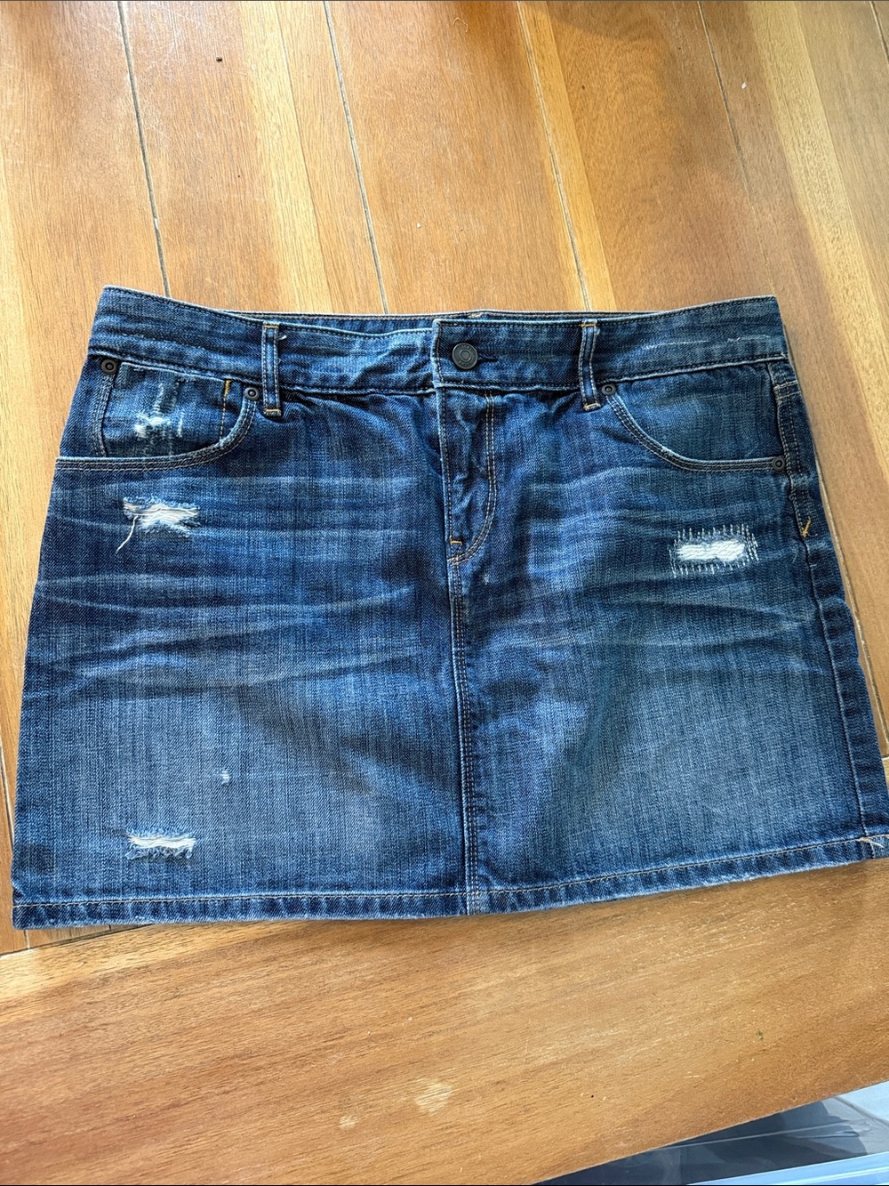 LOFT Denim Distressed Mini Skirt -